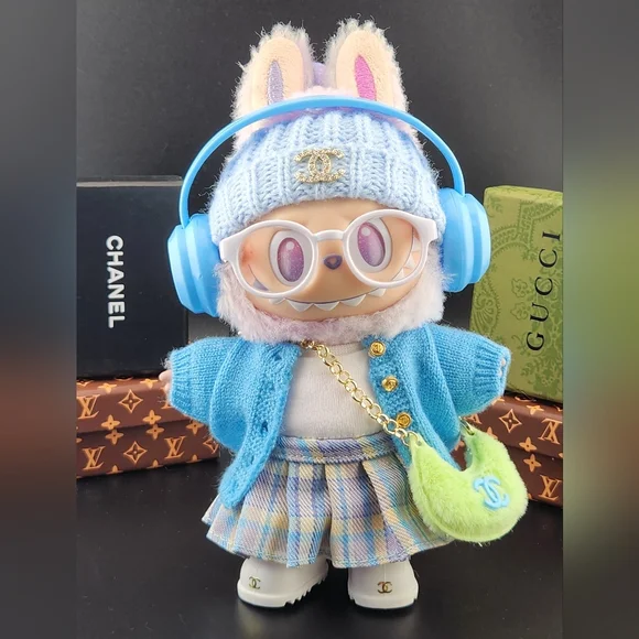 Fits Labubu Blue Cardigan Clothes - Picture 1 of 1